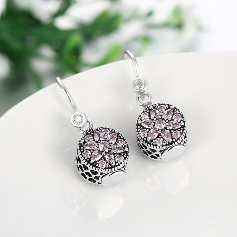 Wholesale China jewelry 925 Sterling Silver round dangle earring purple flower Zircon Earrings For Women Banquet fine gift TGSLE134 2