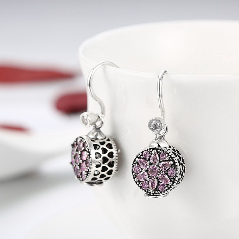 Wholesale China jewelry 925 Sterling Silver round dangle earring purple flower Zircon Earrings For Women Banquet fine gift TGSLE134 3