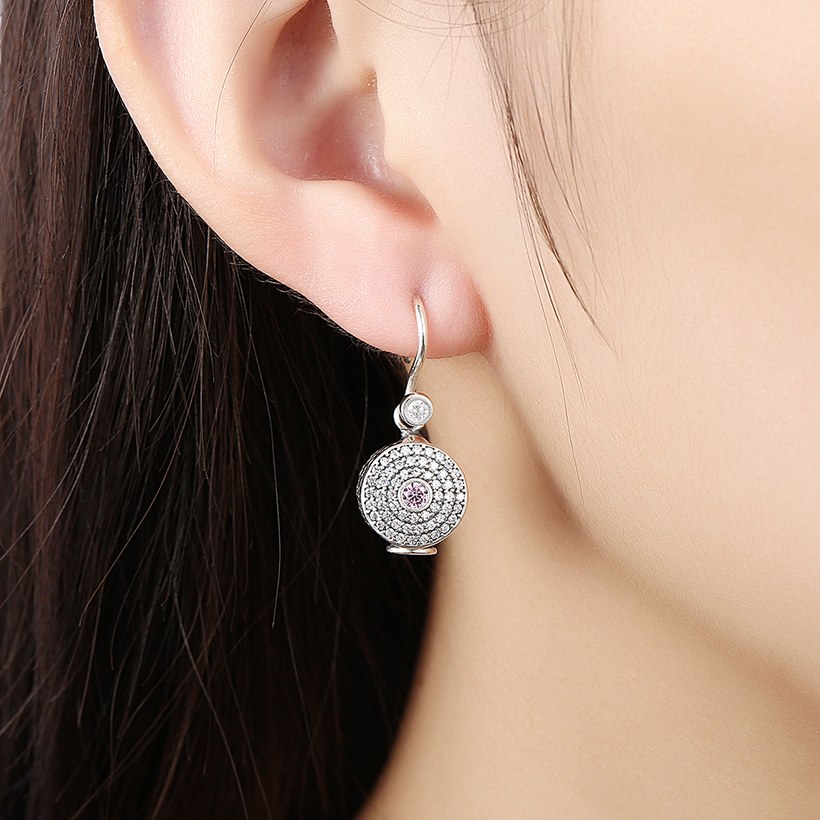 Wholesale China jewelry 925 Sterling Silver round dangle earring high quality Zircon Earrings For Women Banquet fine gift TGSLE136 4