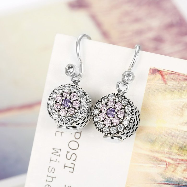 Wholesale jewelry China 925 Sterling Silver round dangle earring purple flower Zircon Earrings For Women Banquet fine gift TGSLE138 1