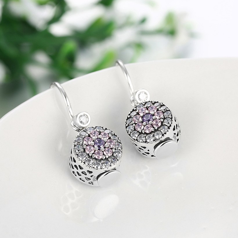 Wholesale jewelry China 925 Sterling Silver round dangle earring purple flower Zircon Earrings For Women Banquet fine gift TGSLE138 2