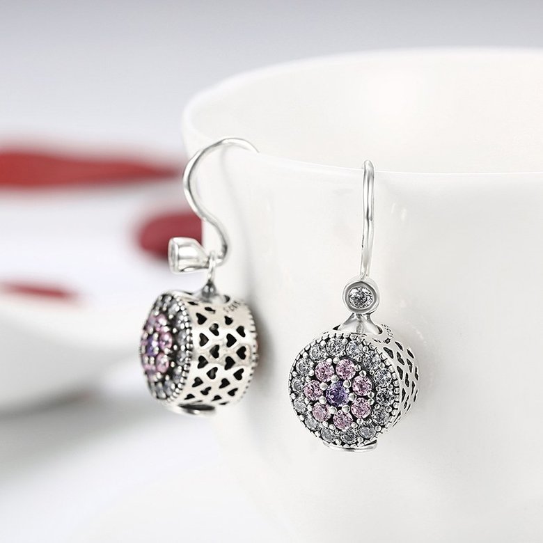 Wholesale jewelry China 925 Sterling Silver round dangle earring purple flower Zircon Earrings For Women Banquet fine gift TGSLE138 3