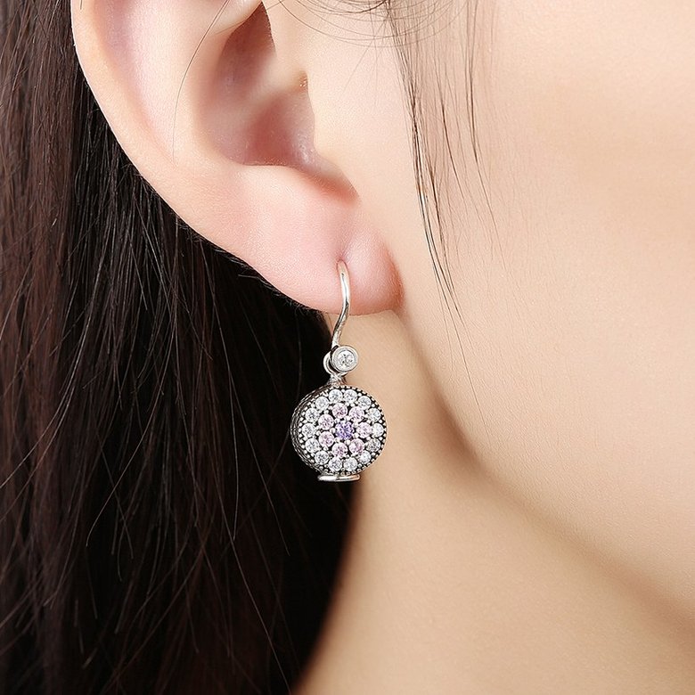 Wholesale jewelry China 925 Sterling Silver round dangle earring purple flower Zircon Earrings For Women Banquet fine gift TGSLE138 4
