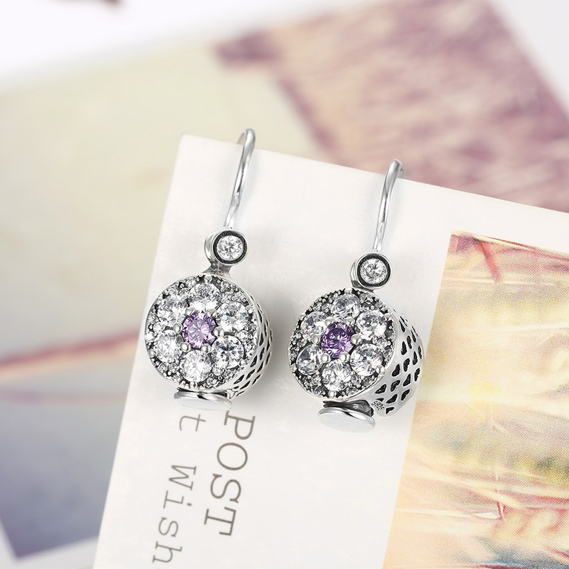 Wholesale China jewelry 925 Sterling Silver round dangle earring high quality flower Zircon Earrings For Women Banquet fine gift TGSLE139 1