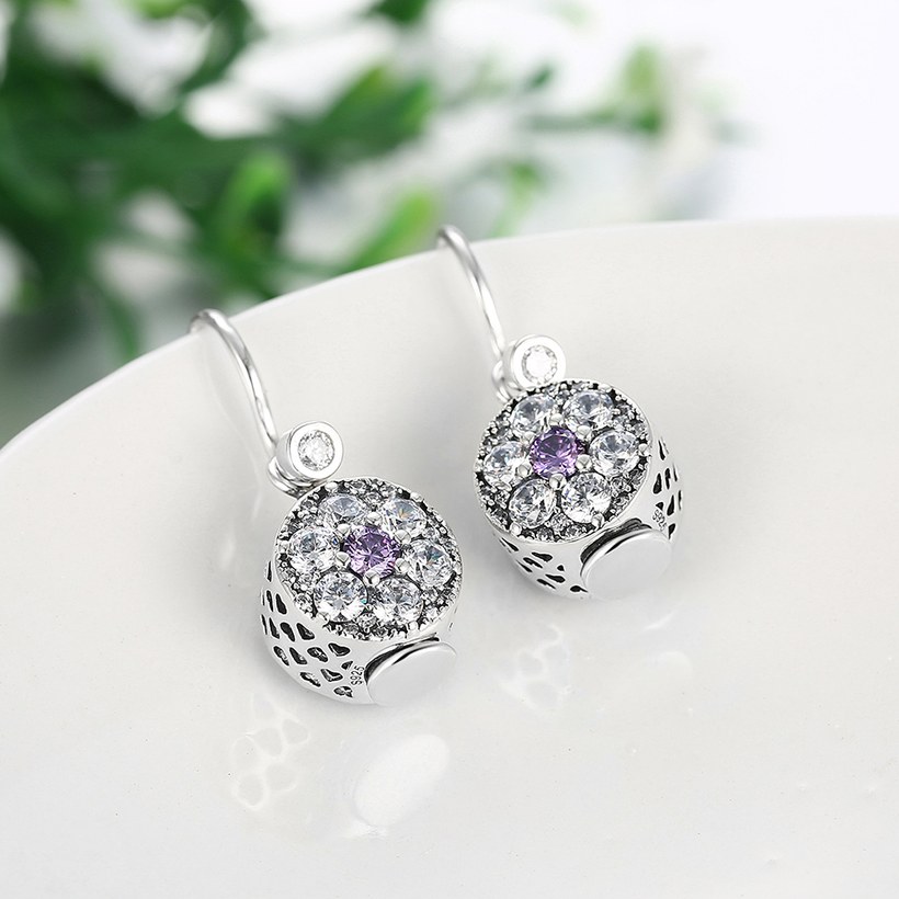 Wholesale China jewelry 925 Sterling Silver round dangle earring high quality flower Zircon Earrings For Women Banquet fine gift TGSLE139 2