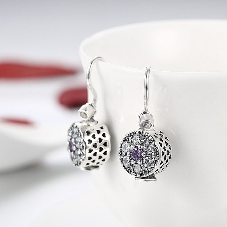 Wholesale China jewelry 925 Sterling Silver round dangle earring high quality flower Zircon Earrings For Women Banquet fine gift TGSLE139 3