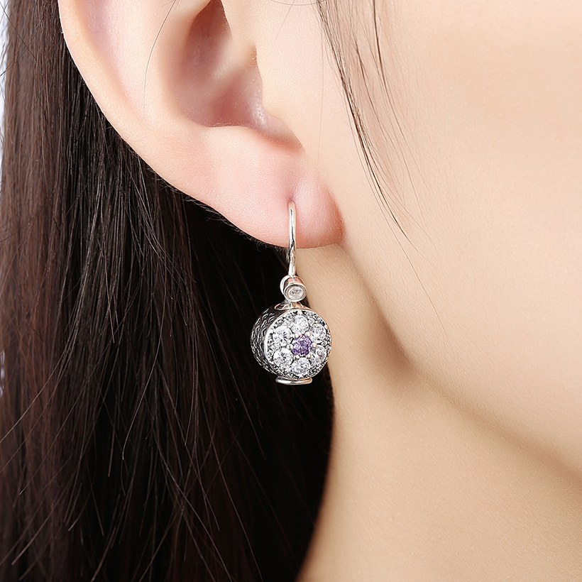 Wholesale China jewelry 925 Sterling Silver round dangle earring high quality flower Zircon Earrings For Women Banquet fine gift TGSLE139 4