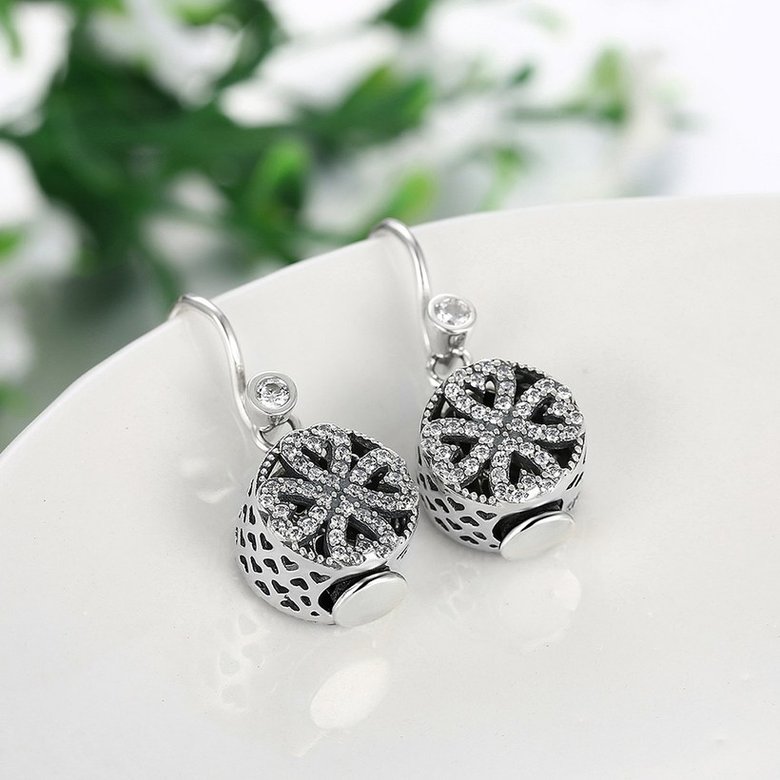 Wholesale Fashion 925 Sterling Silver round dangle earring delicate heart flower Zircon Earrings For Women Banquet fine gift TGSLE140 2