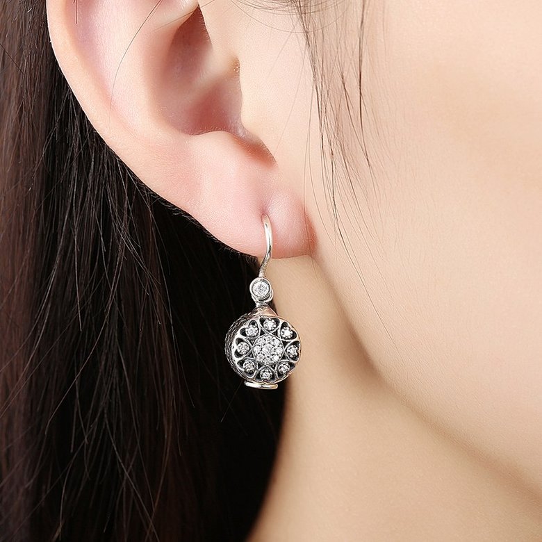 Wholesale Trendy 925 Sterling Silver round dangle earring delicate Zircon Earrings For Women Banquet fine gift TGSLE141 4