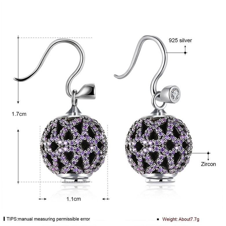 Wholesale Popular 925 Sterling Silver round ball dangle earring purple hollow out zircon Earrings For Women Banquet fine gift TGSLE144 0