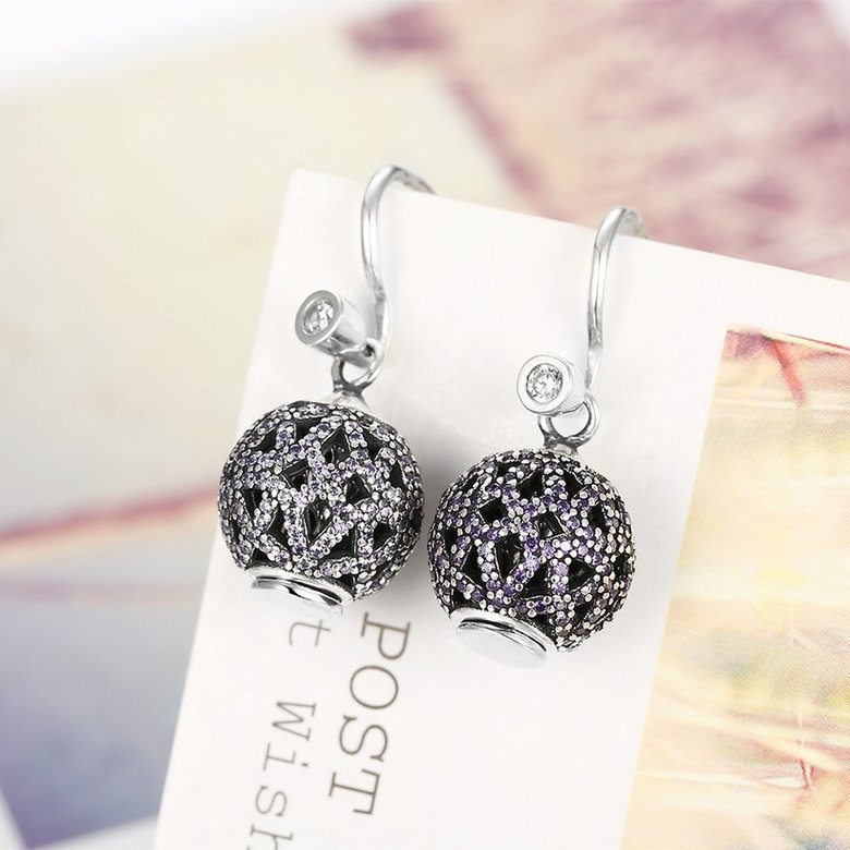 Wholesale Popular 925 Sterling Silver round ball dangle earring purple hollow out zircon Earrings For Women Banquet fine gift TGSLE144 1