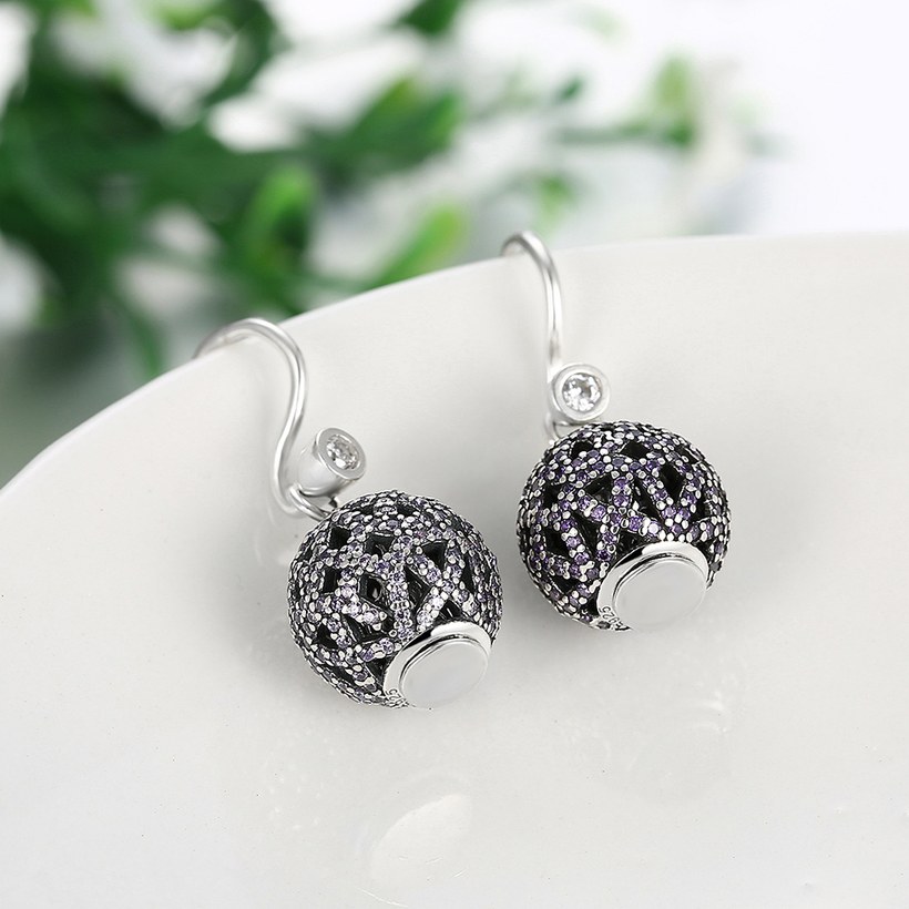 Wholesale Popular 925 Sterling Silver round ball dangle earring purple hollow out zircon Earrings For Women Banquet fine gift TGSLE144 2