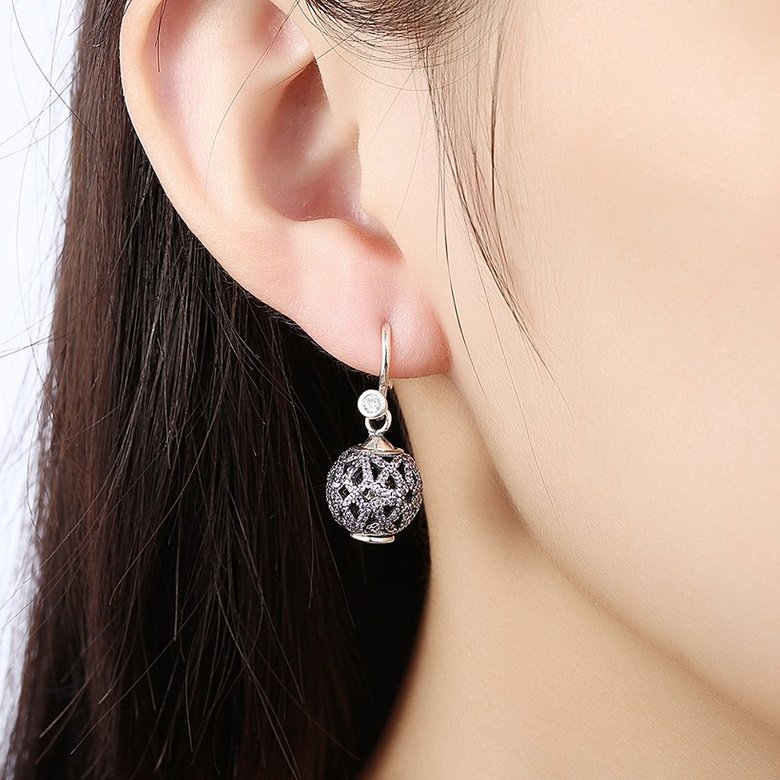 Wholesale Popular 925 Sterling Silver round ball dangle earring purple hollow out zircon Earrings For Women Banquet fine gift TGSLE144 4