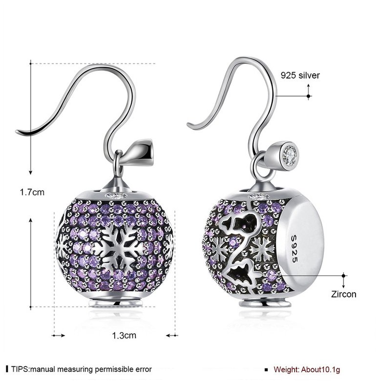 Wholesale Popular 925 Sterling Silver round ball dangle earring purple hollow out zircon Earrings For Women Banquet fine gift TGSLE145 0