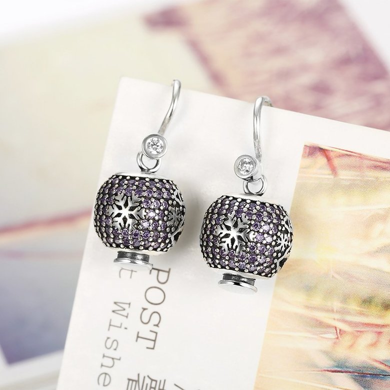 Wholesale Popular 925 Sterling Silver round ball dangle earring purple hollow out zircon Earrings For Women Banquet fine gift TGSLE145 1
