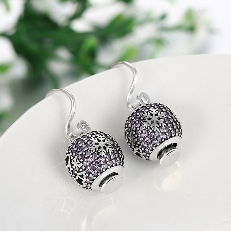 Wholesale Popular 925 Sterling Silver round ball dangle earring purple hollow out zircon Earrings For Women Banquet fine gift TGSLE145 2