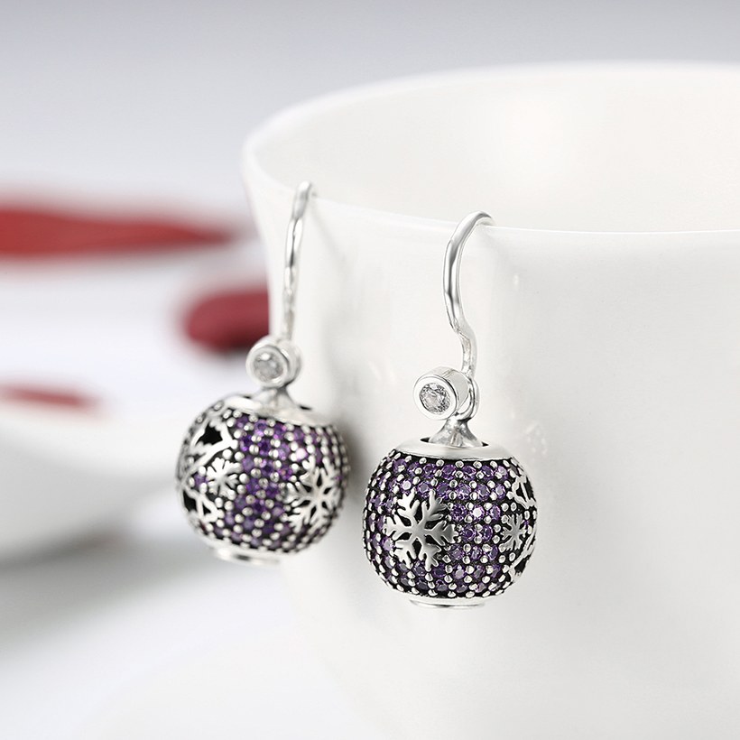Wholesale Popular 925 Sterling Silver round ball dangle earring purple hollow out zircon Earrings For Women Banquet fine gift TGSLE145 3
