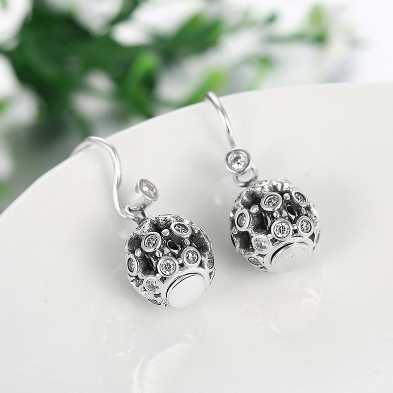 Wholesale Popular 925 Sterling Silver round ball dangle earring hollow out zircon Earrings For Women Banquet fine gift TGSLE146 2