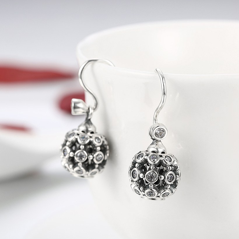 Wholesale Popular 925 Sterling Silver round ball dangle earring hollow out zircon Earrings For Women Banquet fine gift TGSLE146 3