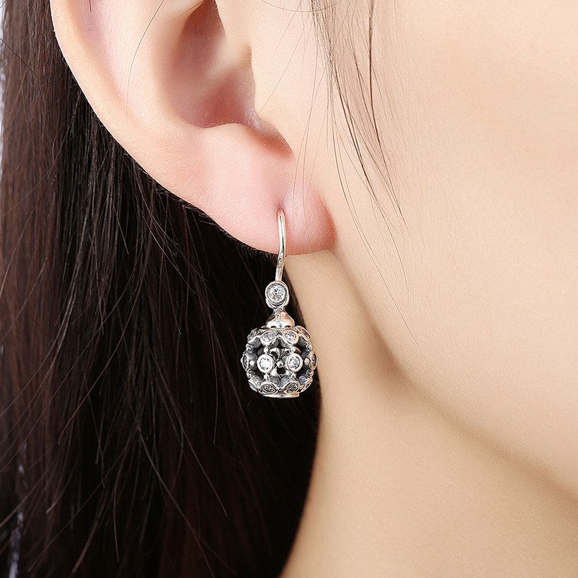 Wholesale Popular 925 Sterling Silver round ball dangle earring hollow out zircon Earrings For Women Banquet fine gift TGSLE146 4