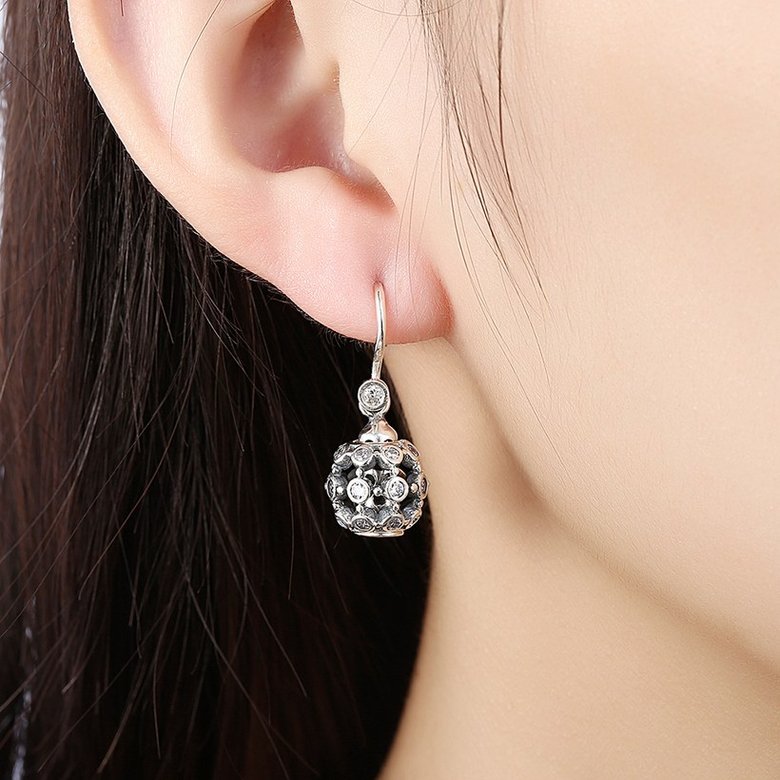 Wholesale Popular 925 Sterling Silver round ball dangle earring hollow out zircon Earrings For Women Banquet fine gift TGSLE146 4