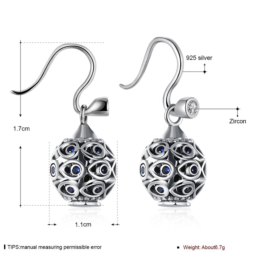 Wholesale Popular 925 Sterling Silver round ball dangle earring delicate hollow out zircon Earrings For Women Banquet fine gift TGSLE147 0
