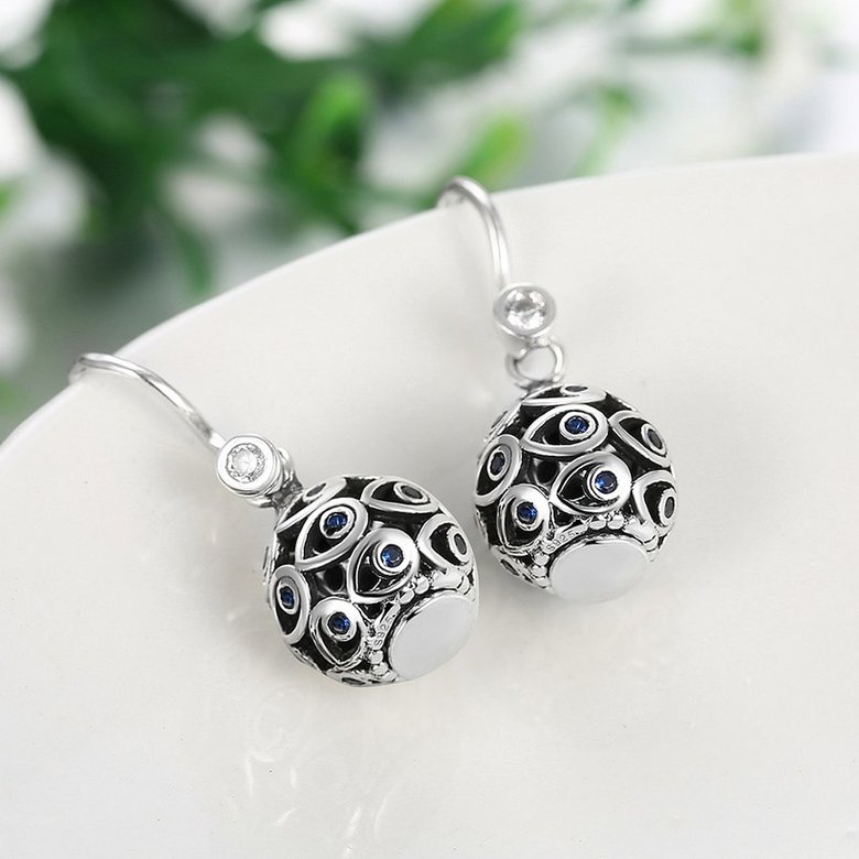 Wholesale Popular 925 Sterling Silver round ball dangle earring delicate hollow out zircon Earrings For Women Banquet fine gift TGSLE147 2