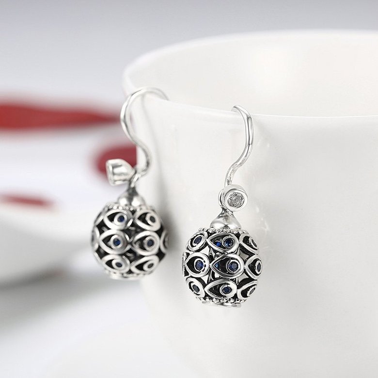 Wholesale Popular 925 Sterling Silver round ball dangle earring delicate hollow out zircon Earrings For Women Banquet fine gift TGSLE147 3