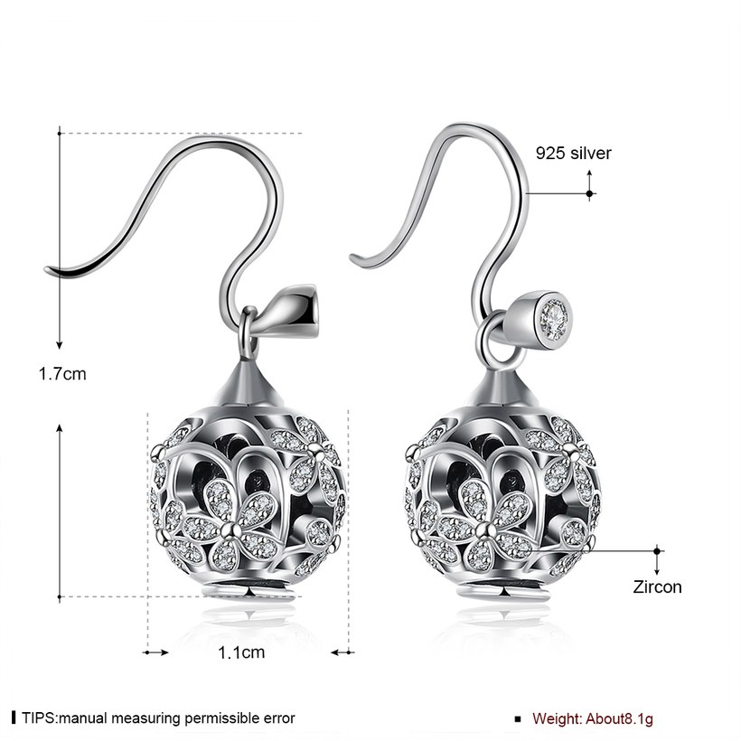 Wholesale Popular 925 Sterling Silver round ball dangle earring high quality flower hollow out zircon Earrings For Women Banquet fine gift TGSLE149 0
