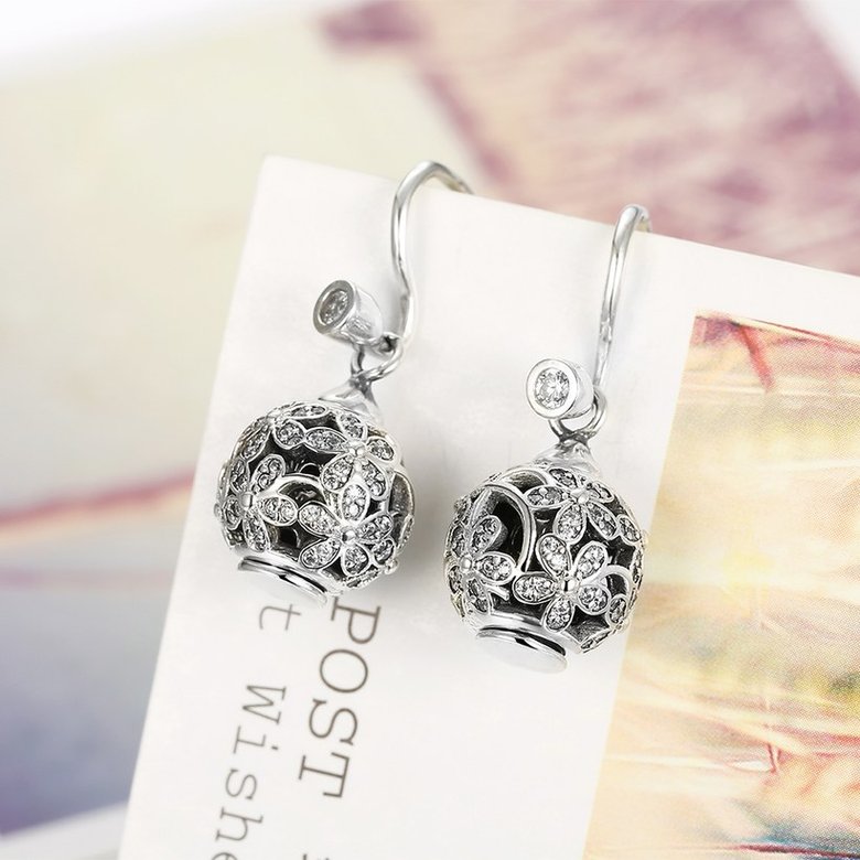 Wholesale Popular 925 Sterling Silver round ball dangle earring high quality flower hollow out zircon Earrings For Women Banquet fine gift TGSLE149 1
