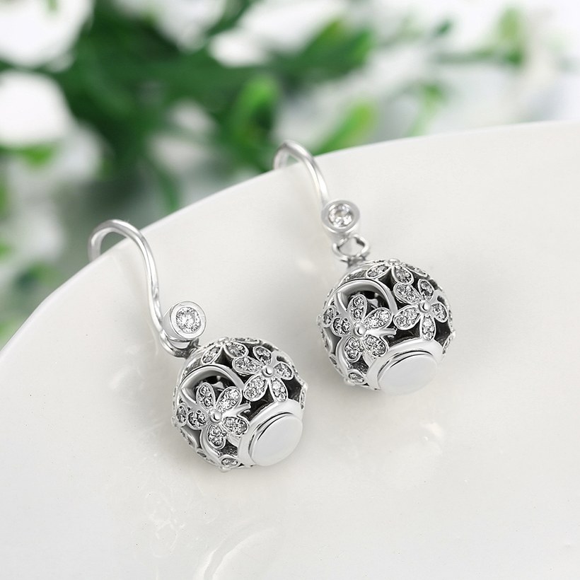Wholesale Popular 925 Sterling Silver round ball dangle earring high quality flower hollow out zircon Earrings For Women Banquet fine gift TGSLE149 2