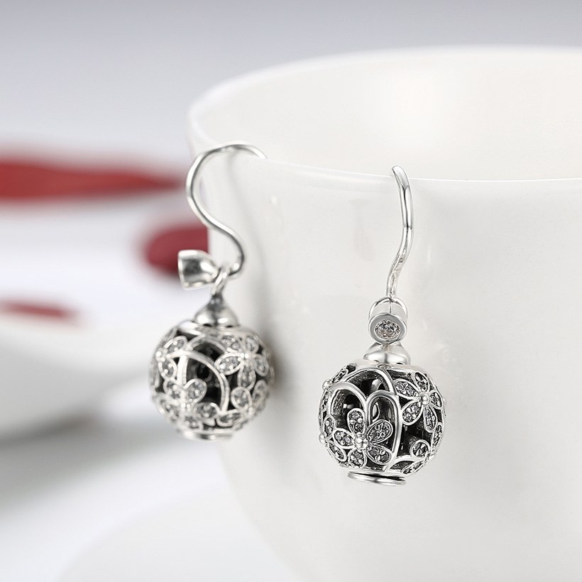 Wholesale Popular 925 Sterling Silver round ball dangle earring high quality flower hollow out zircon Earrings For Women Banquet fine gift TGSLE149 3