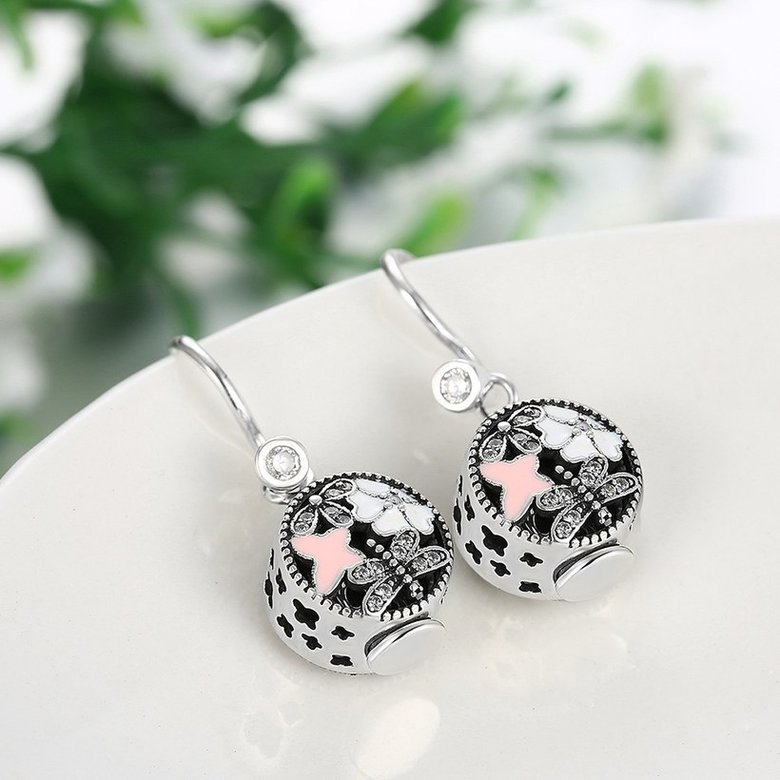 Wholesale Popular 925 Sterling Silver round ball dangle earring delicate butterfly zircon Earrings For Women Banquet fine gift TGSLE151 2