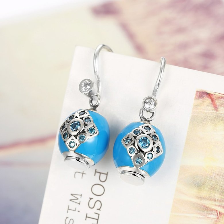 Wholesale Bohemian style popular 925 Sterling Silver round ball dangle earring blue Earrings For Women Banquet fine gift TGSLE153 1