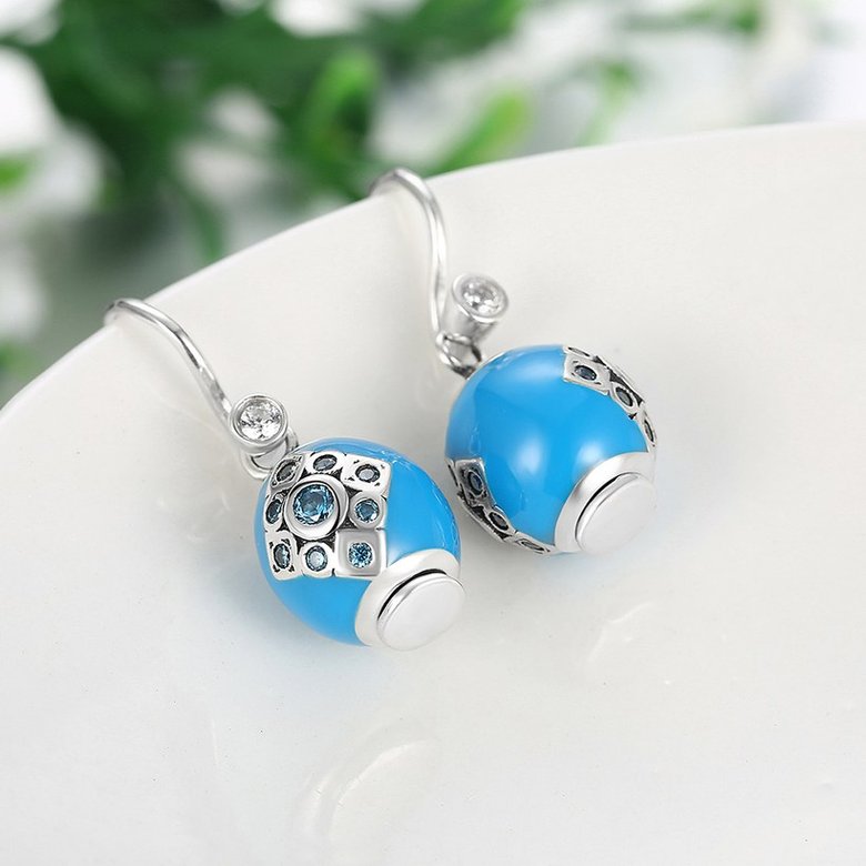 Wholesale Bohemian style popular 925 Sterling Silver round ball dangle earring blue Earrings For Women Banquet fine gift TGSLE153 2