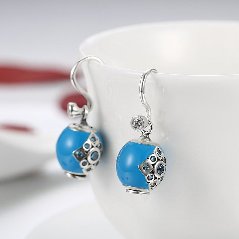 Wholesale Bohemian style popular 925 Sterling Silver round ball dangle earring blue Earrings For Women Banquet fine gift TGSLE153 3