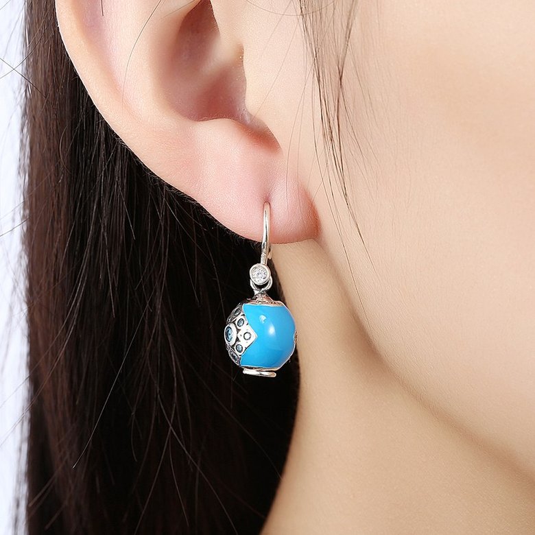 Wholesale Bohemian style popular 925 Sterling Silver round ball dangle earring blue Earrings For Women Banquet fine gift TGSLE153 4