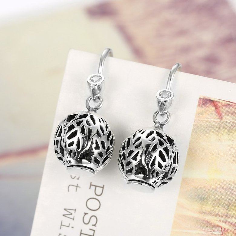 Wholesale Popular 925 Sterling Silver round ball dangle earring delicate hollow out leaf Earrings For Women Banquet fine gift TGSLE154 1