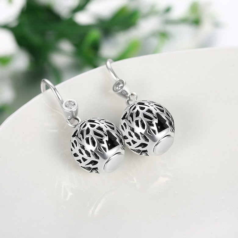 Wholesale Popular 925 Sterling Silver round ball dangle earring delicate hollow out leaf Earrings For Women Banquet fine gift TGSLE154 2