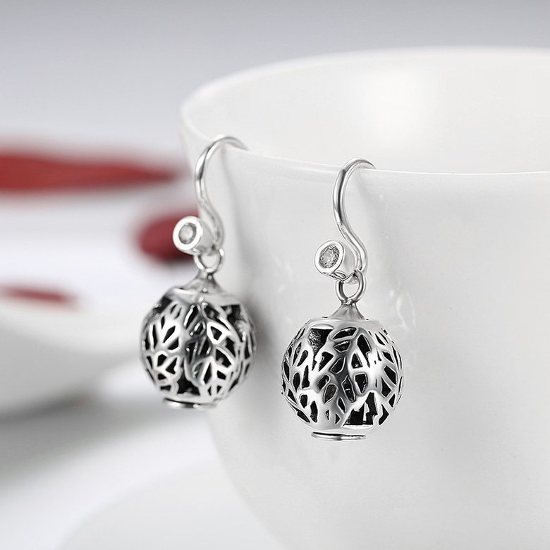 Wholesale Popular 925 Sterling Silver round ball dangle earring delicate hollow out leaf Earrings For Women Banquet fine gift TGSLE154 3