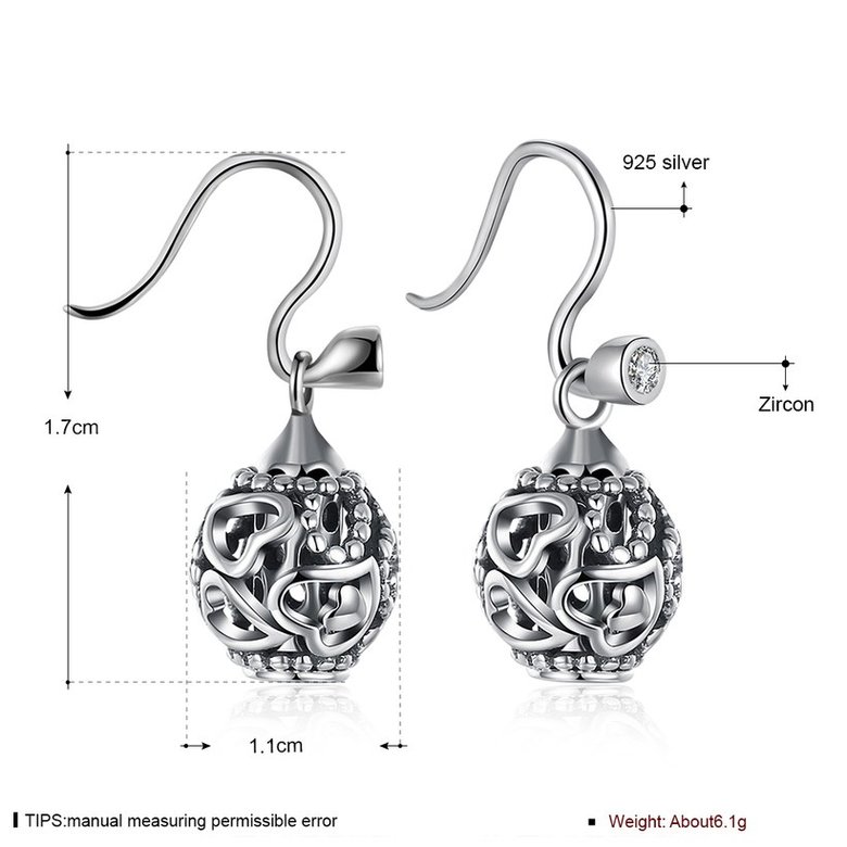 Wholesale Popular 925 Sterling Silver round ball dangle earring vintage heart Earrings For Women Banquet fine gift TGSLE155 0