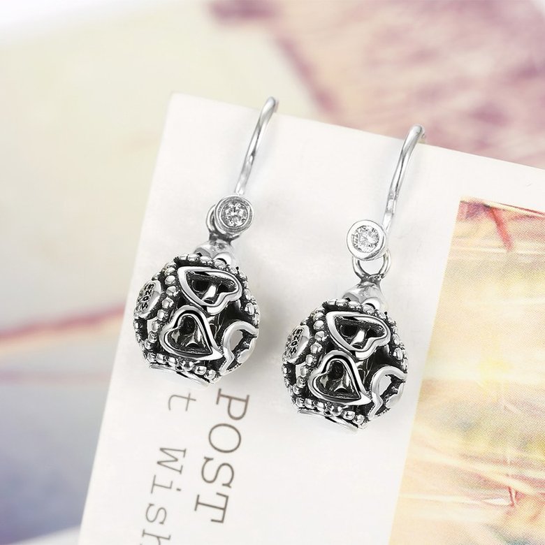 Wholesale Popular 925 Sterling Silver round ball dangle earring vintage heart Earrings For Women Banquet fine gift TGSLE155 1