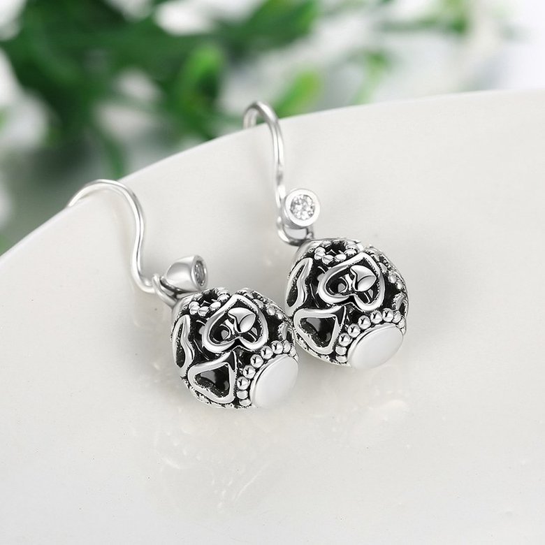 Wholesale Popular 925 Sterling Silver round ball dangle earring vintage heart Earrings For Women Banquet fine gift TGSLE155 2