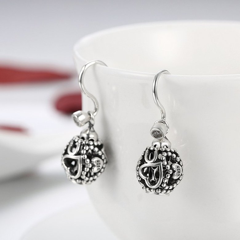 Wholesale Popular 925 Sterling Silver round ball dangle earring vintage heart Earrings For Women Banquet fine gift TGSLE155 3