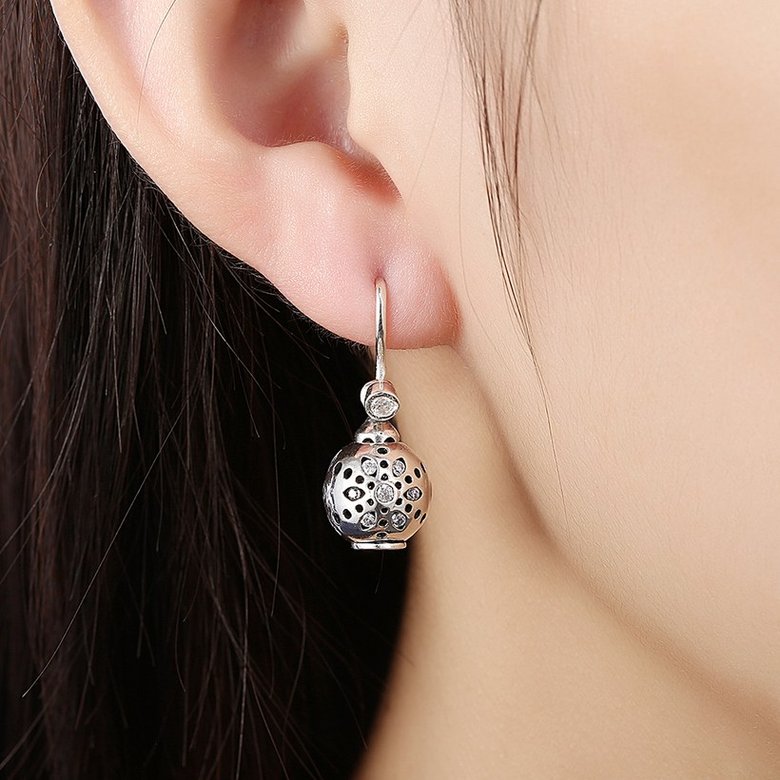 Wholesale Popular 925 Sterling Silver round ball dangle earring vintage flower Earrings For Women Banquet fine gift TGSLE157 4