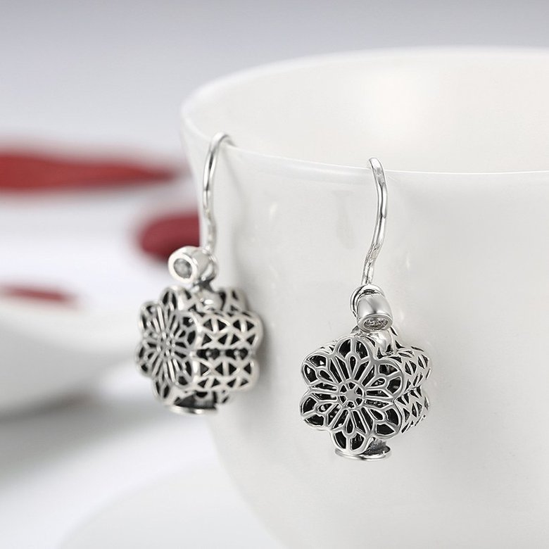 Wholesale Fashion 925 Sterling Silver flower dangle earring vintage hollow out Earrings For Women Banquet fine gift TGSLE159 3
