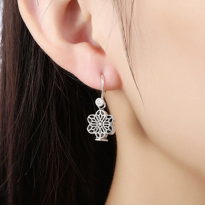 Wholesale Fashion 925 Sterling Silver flower dangle earring vintage hollow out Earrings For Women Banquet fine gift TGSLE159 4