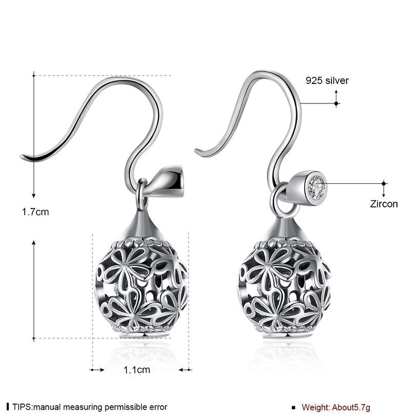 Wholesale Fashion 925 Sterling Silver round ball dangle earring vintage hollow out flowere Earrings For Women Banquet fine gift TGSLE161 0