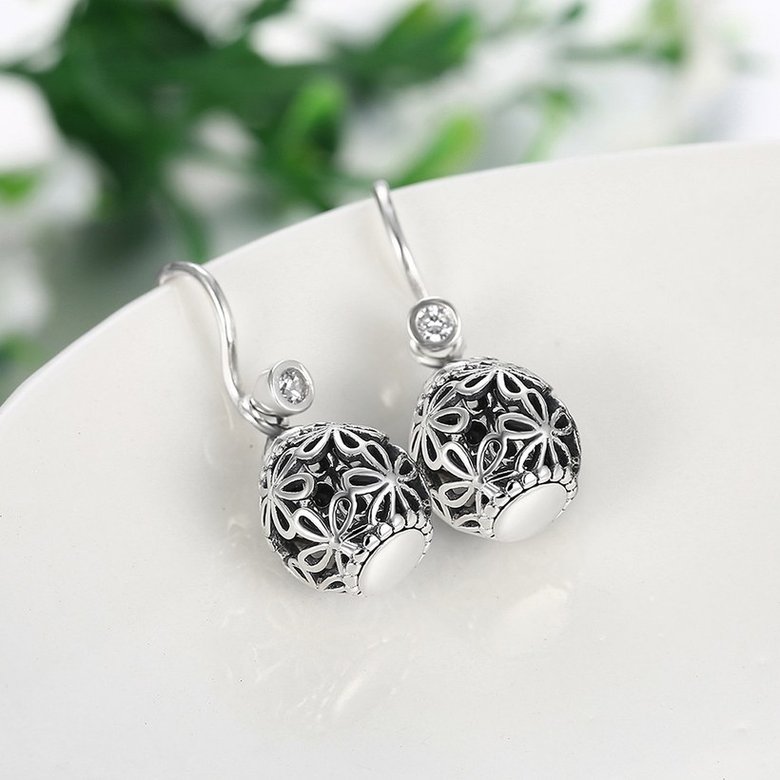 Wholesale Fashion 925 Sterling Silver round ball dangle earring vintage hollow out flowere Earrings For Women Banquet fine gift TGSLE161 2