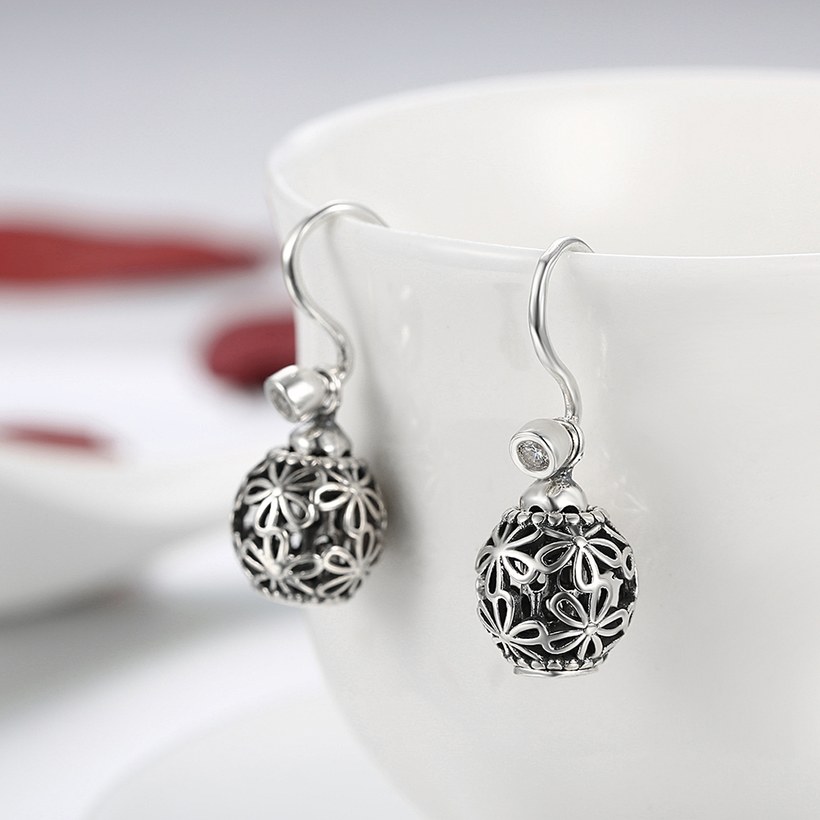 Wholesale Fashion 925 Sterling Silver round ball dangle earring vintage hollow out flowere Earrings For Women Banquet fine gift TGSLE161 3